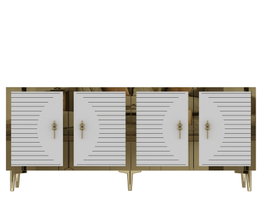 Hanah Home Tuna 180 Consola Roble Zafiro, Blanco y Dorado, 180x75x32 cm